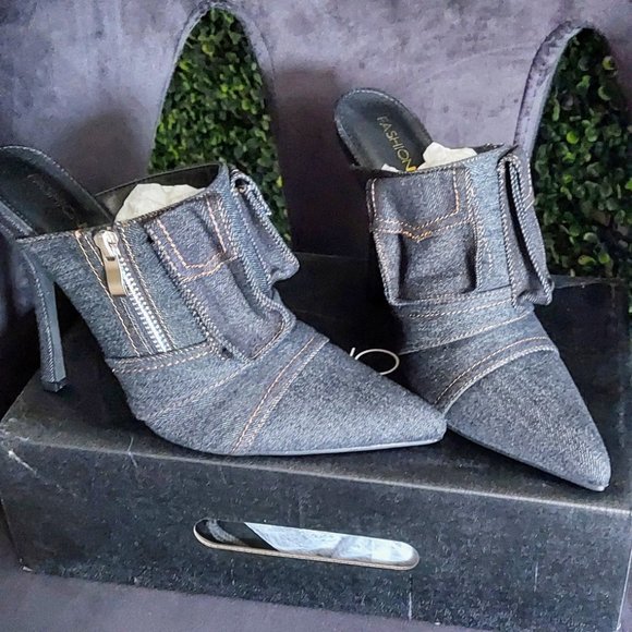 BLACK DENIM MULE PUMPS - Picture 4 of 9